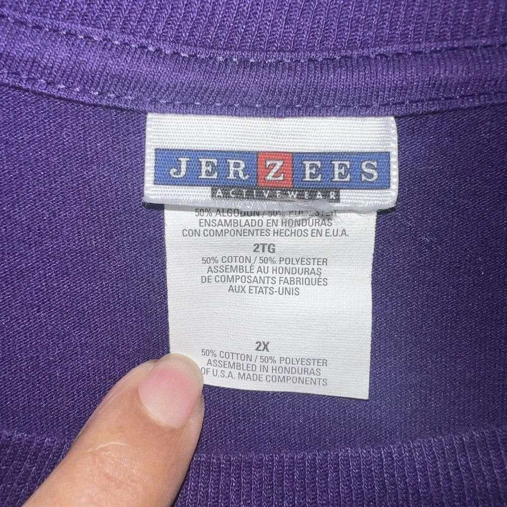 VTG JERZEES New York City T Shirt Mens 2XL XXL Purple Bubble Letters Skyline Tee